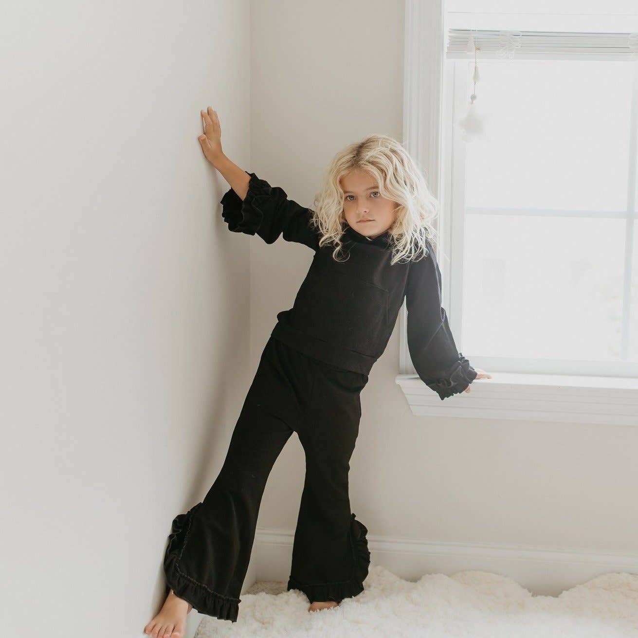 Black Hooded Ruffle Set