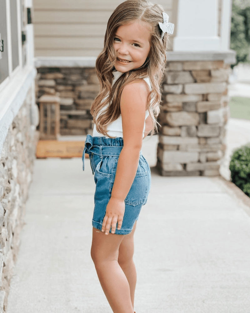 Tie-Waist Denim Shorts