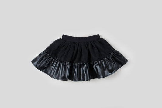 Black Tulle and Faux Leather Skirt