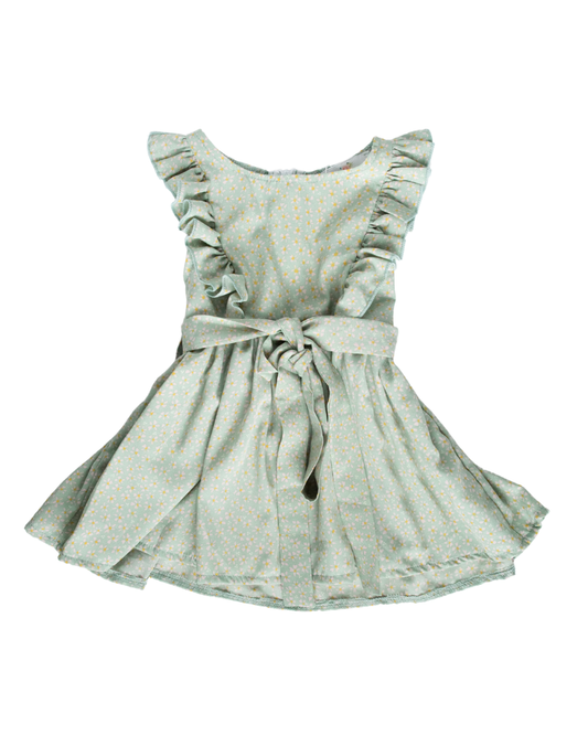 Sleeveless Chiffon Ruffle Dress - Green Floral