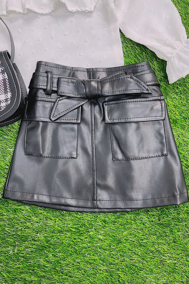 Faux Leather Black Skirt with Pockets