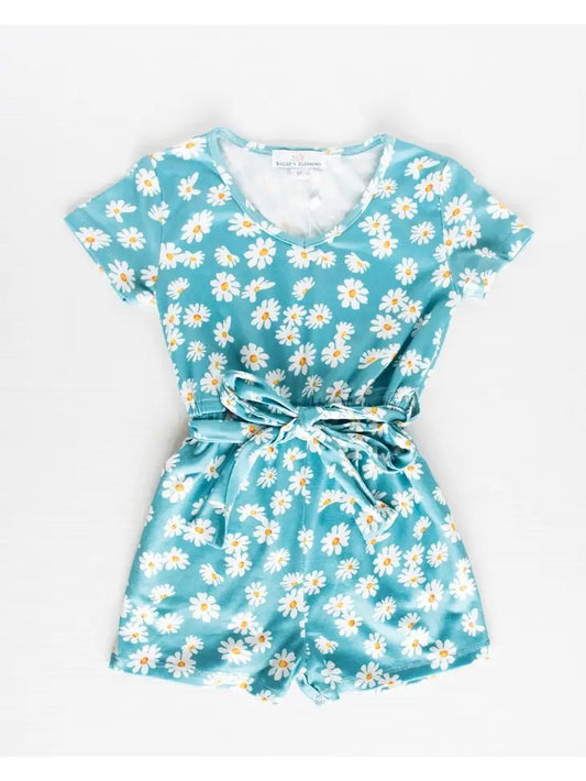 Journi Short Sleeve Shorty Romper - Turquoise Floral