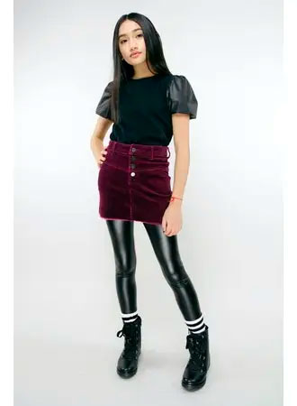 Button Up Front Yoke Corduroy Skirt - Wine