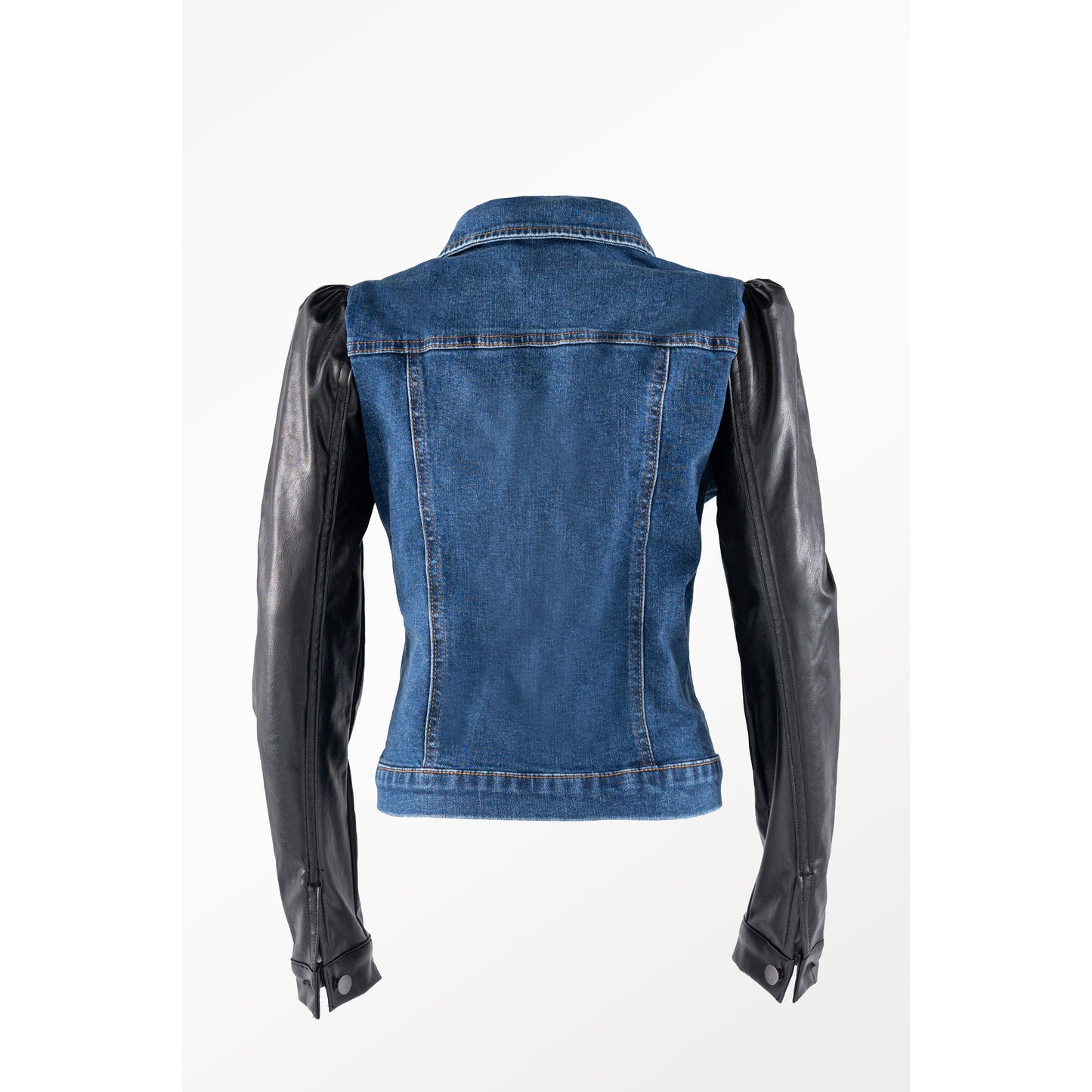 Womens denim jacket clearance with faux leather sleeves