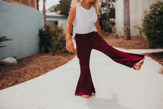 Denim Flare Pants - Wine