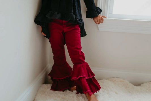 Double Flare Ruffle Pants - WIne